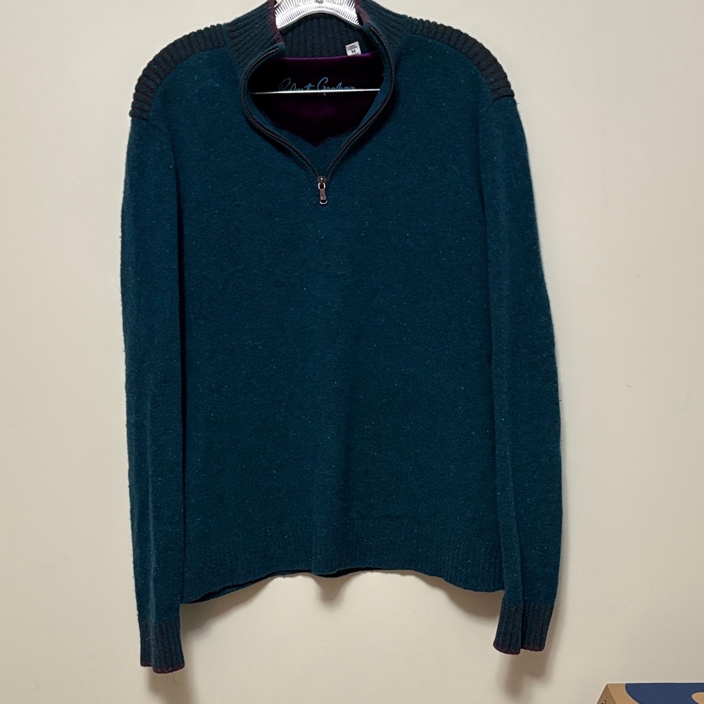 Robert Graham Teal Half-Zip Sweater with Ribbed Shoulders